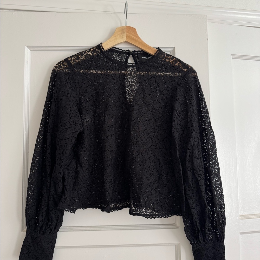The Kooples Black Puff Sleeve Crop Blouse